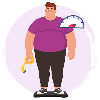 obézní muž stojící na váze